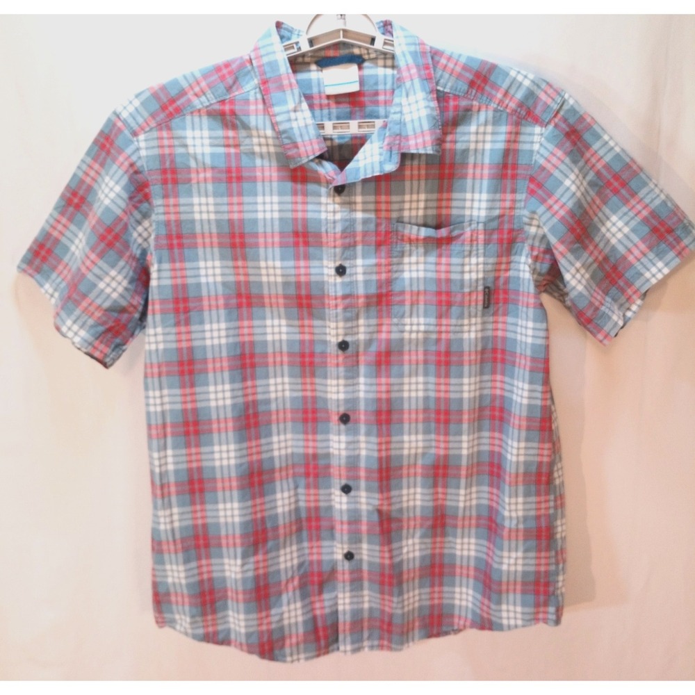 Columbia Button Down Men's Short Sleeve Shirt, Large, Plaid